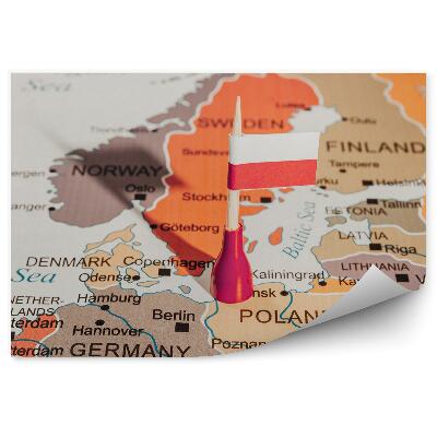 Fototapeta na ścianę Mapa europy polska flaga pionek