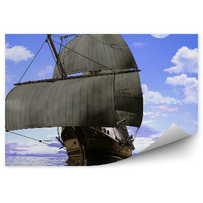 Okleina na ścianę Okręt statek odbicie w wodzie księżyc