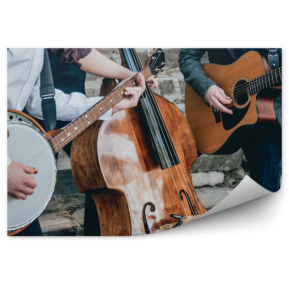 Fototapeta Banjo gitara kontrabas muzycy schody koncert