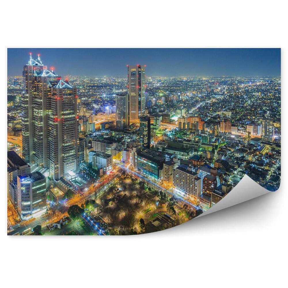 Okleina na ścianę wieżowce budynki noc Tokio Japonia światła