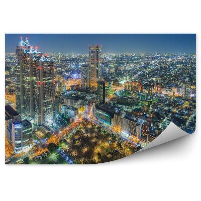 Okleina na ścianę wieżowce budynki noc Tokio Japonia światła