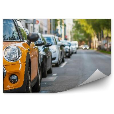 Okleina na ścianę Miasto rzędy samochodów parking przy drodze