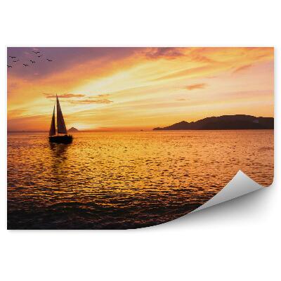 Okleina na ścianę Żaglówka morze wchód słońca ptaki