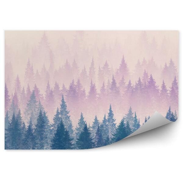 Fototapeta Las we mgle minimalistyczna ilustracja