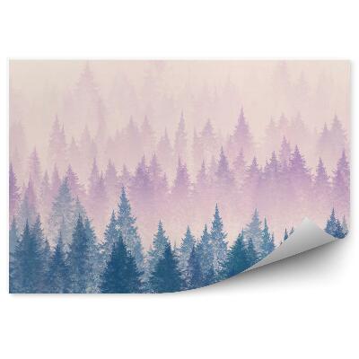 Fototapeta Las we mgle minimalistyczna ilustracja