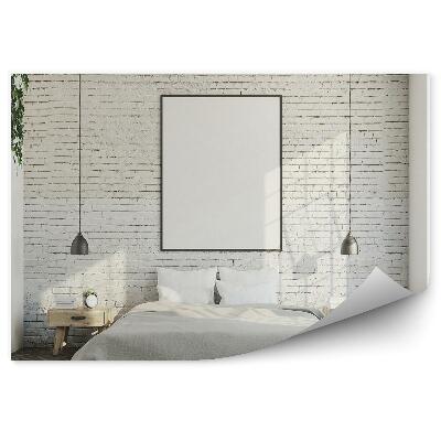 Fototapeta samoprzylepna Sypialnia z białą ceglaną ścianą