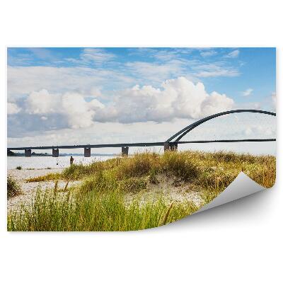 Okleina ścienna Most jacht trawa piasek jezioro niebo chmury