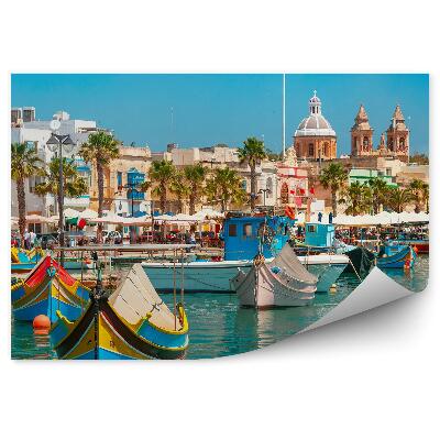 Okleina na ścianę Kolorowe łodzie zatoka błękitna woda miasto