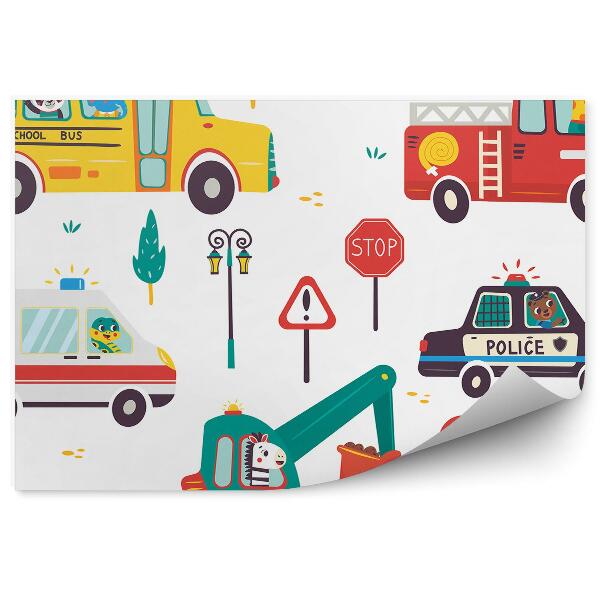 Fototapeta Miasto pojazdy autobus koparka straż wzór