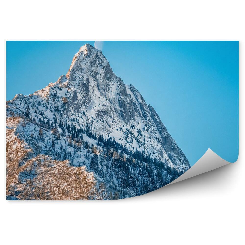Okleina na ścianę Górski szczyt giewont drzewa iglaste śnieg zima księżyc tatry