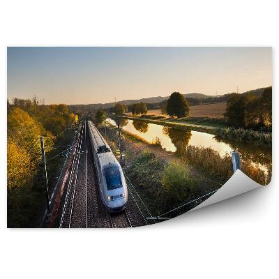 Fotopeta Pociąg tory rzeka natura drzewa