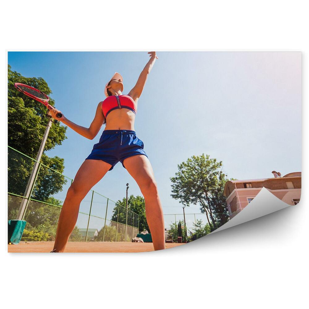 Fototapeta samoprzylepna Serwowanie tenisistka kort rakieta budynek