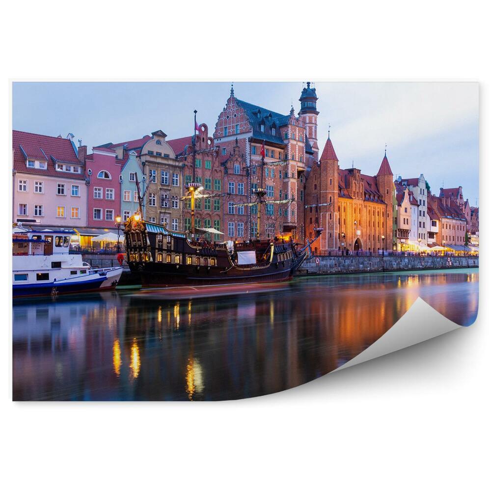 Okleina na ścianę Miasto statki budynki woda ruch