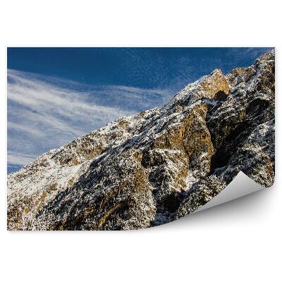 Okleina na ścianę Ośnieżone drzewa choinki szczyt góry