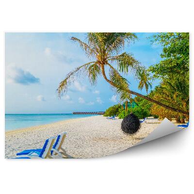Okleina na ścianę Plaża leżaki lato palmy błękitna woda