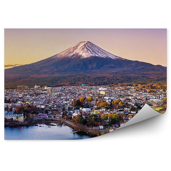 Okleina na ścianę Góra fudżi yokohama panoramę miasta budynki ocean zachód słońca