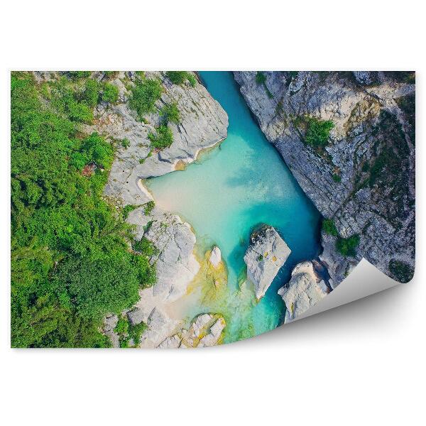 Okleina ścienna Widok lotu ptaka choinki błękitna rzeka skały