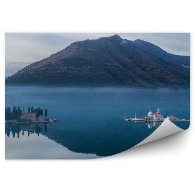 Okleina ścienna Budynki drzewa góry natura ocean czarnogóra mgła