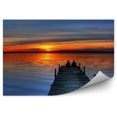 Okleina ścienna Pomost para jezioro trawy zachód słońca widok
