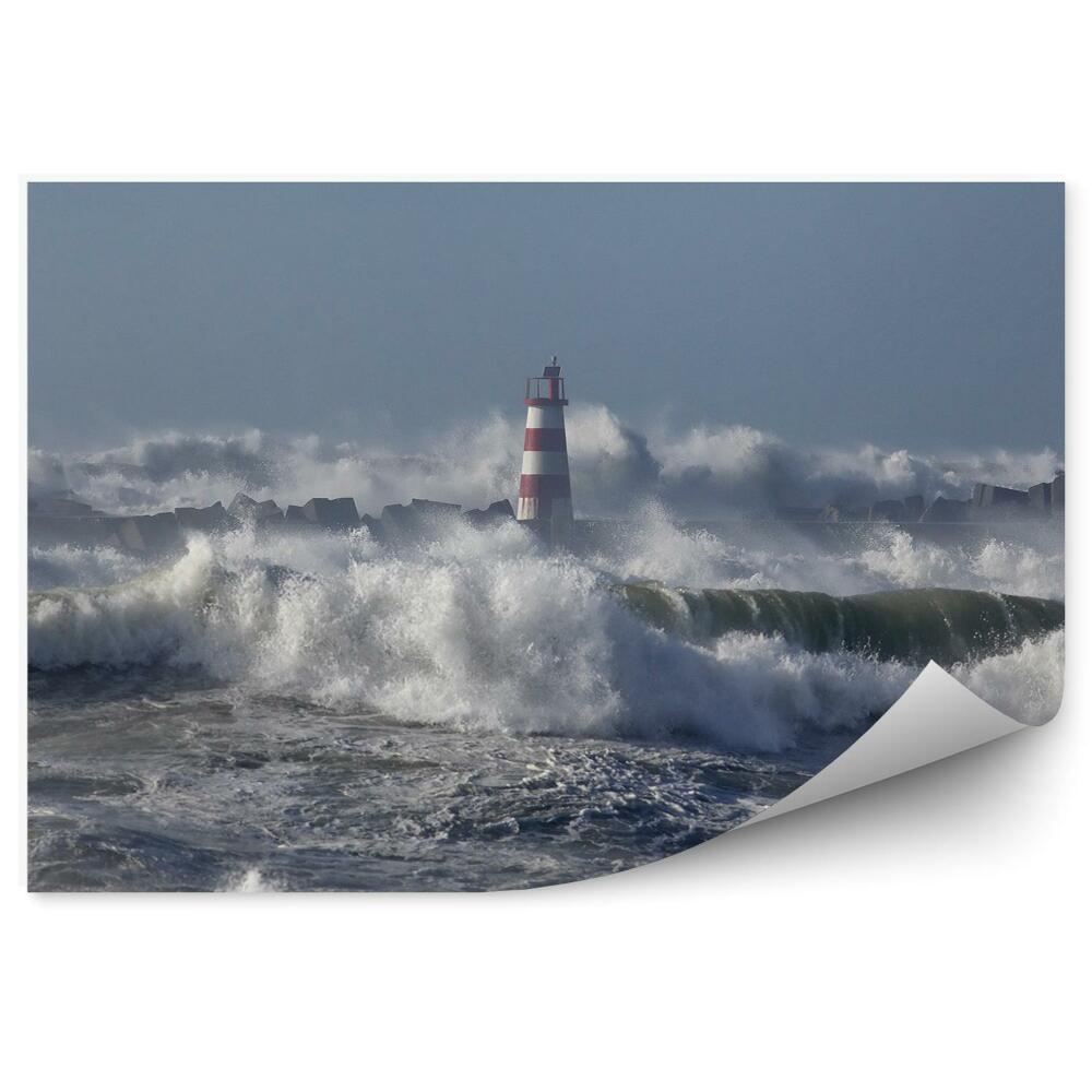 Fototapeta na ścianę Latarnia morska wzburzone morze fale wał