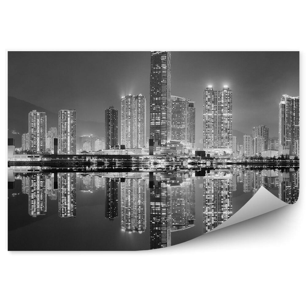 Fototapeta Czarno - biały hong kong wieżowce cienie światła