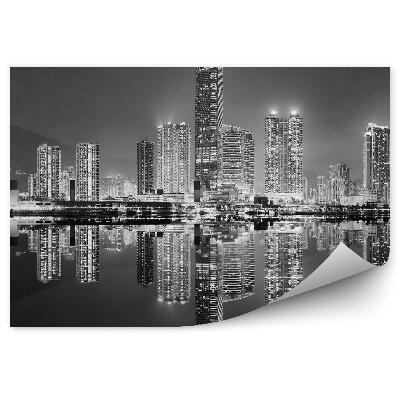 Fototapeta Czarno - biały hong kong wieżowce cienie światła