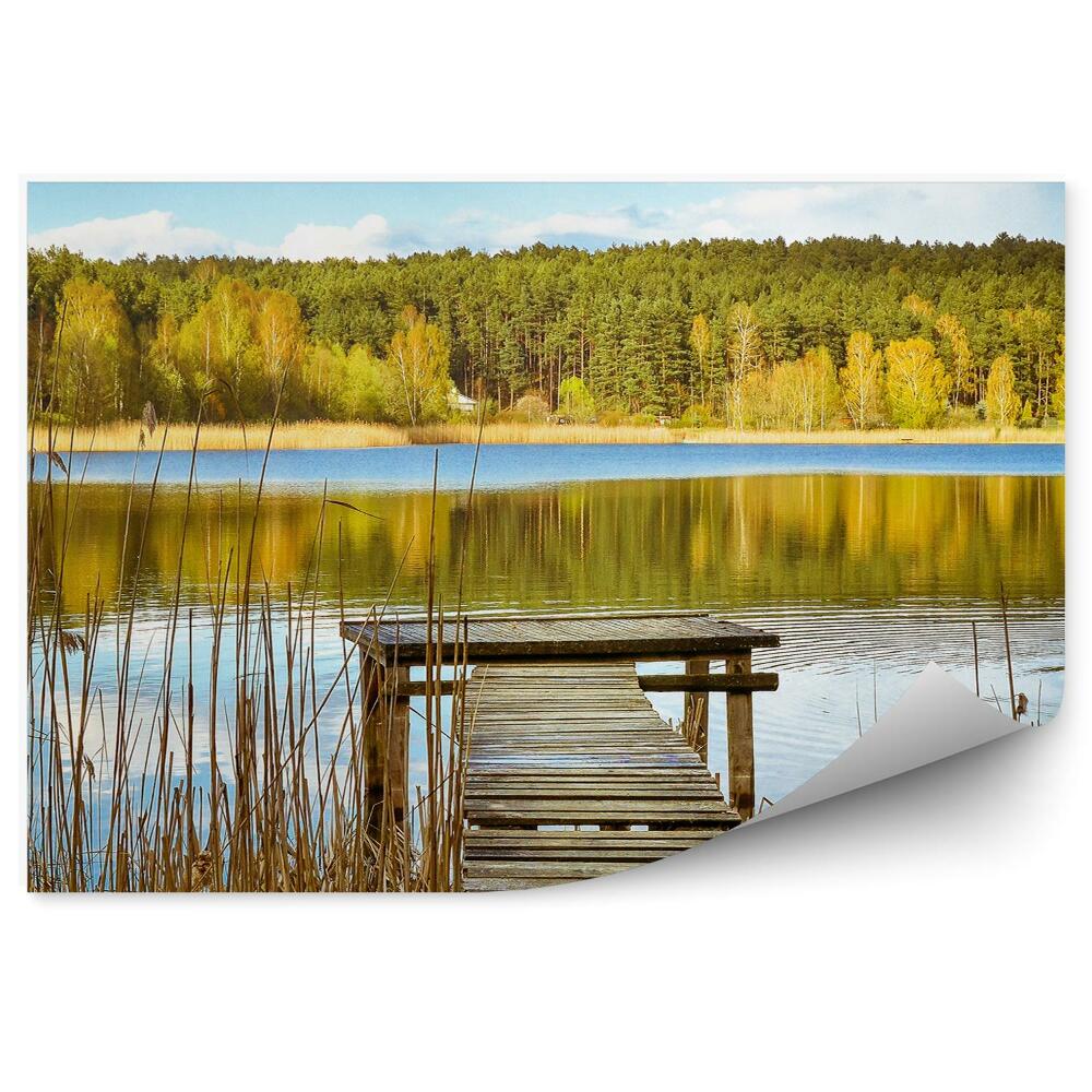 Fototapeta na ścianę jezioro Mazury mostek drzewa rośliny niebo chmury rośliny