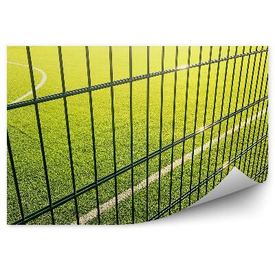 Fototapeta samoprzylepna Boisko murawa bramki płot budynek
