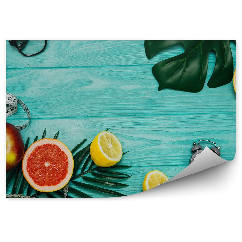 Fototapeta Zdrowa żywność liście owoce metr okulary