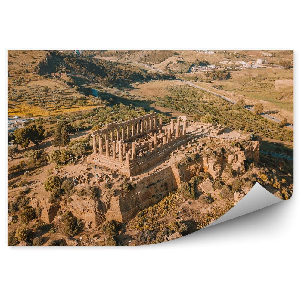 Okleina na ścianę ruiny akropolu pustynia drzewa Sycylia góry