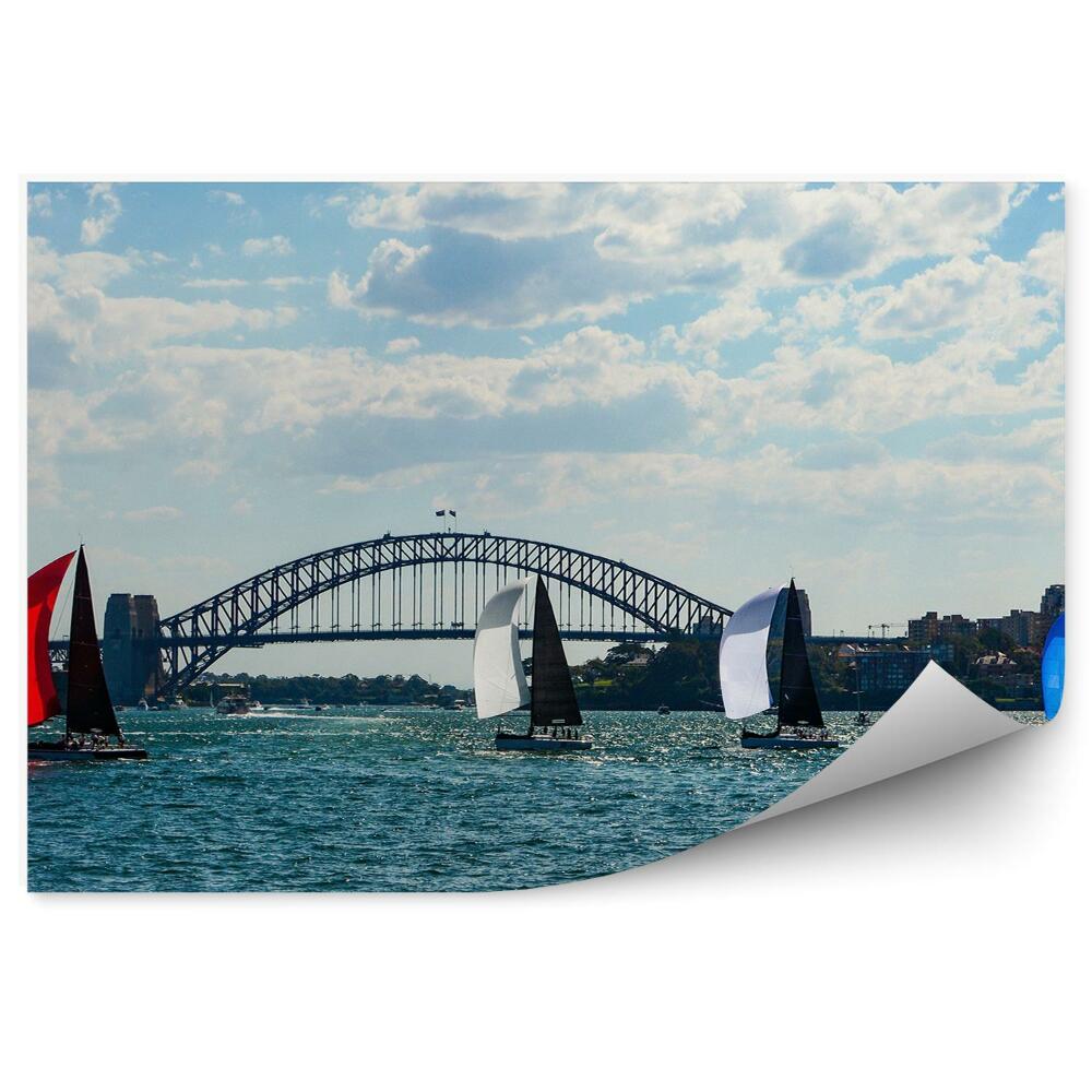 Okleina na ścianę Kolorowe żaglówki sydney most