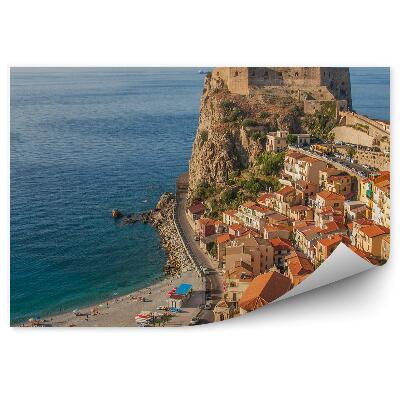 Okleina na ścianę budynki forteca morze samochody Sycylia