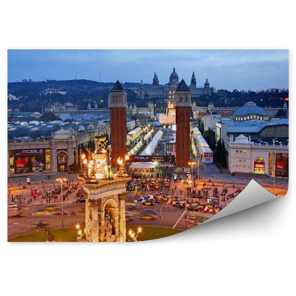 Okleina ścienna budynki transport noc Barcelona
