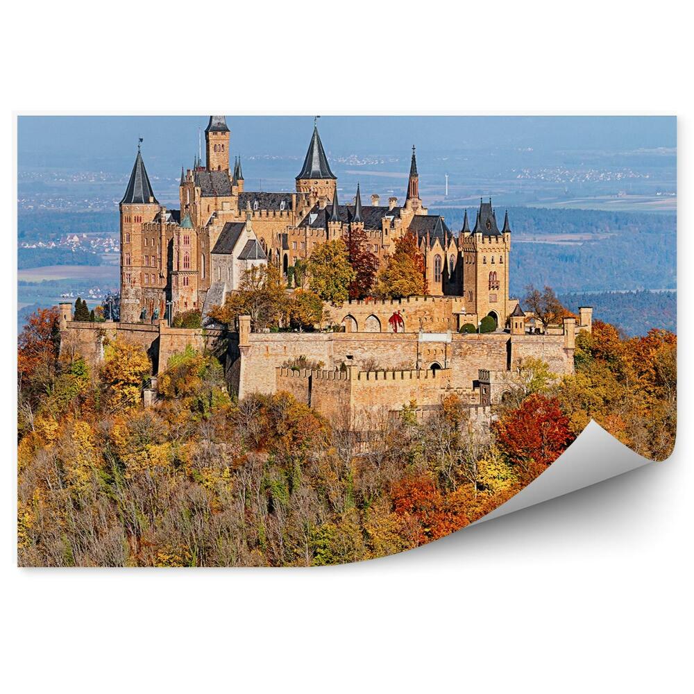 Okleina na ścianę Zamek hohenschwangau alpy bawarskie drzewa iglaste góry