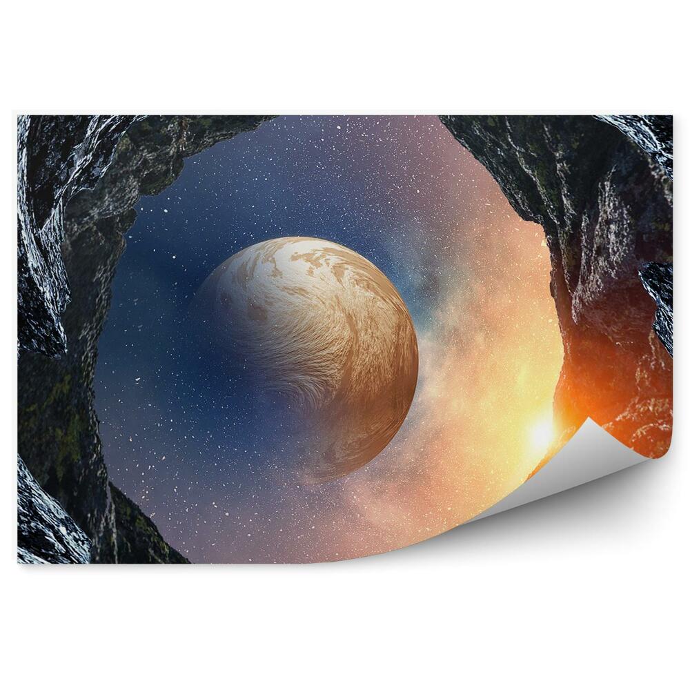 Fototapeta Planeta słońce skały niebo gwiazdy przestrzeń kosmiczna galaktyka
