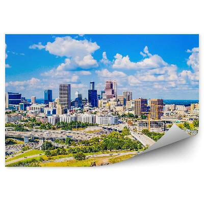 Fototapeta Panorama miasta wieżowce droga samochody trawa drzewa niebo chmury atlanta georgia