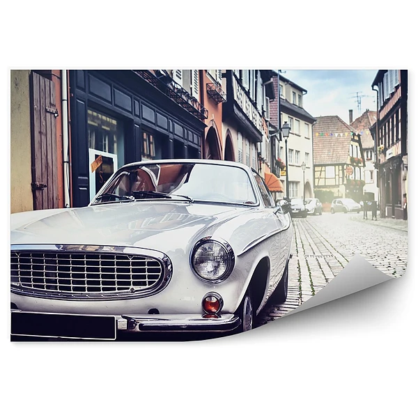 Fotopeta Miasto budynki bloki retro samochód biały ulica