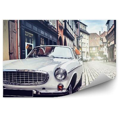 Fotopeta Miasto budynki bloki retro samochód biały ulica