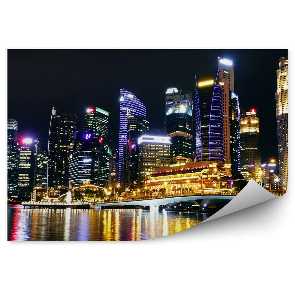 Okleina na ścianę wieżowce most ocean noc Singapur