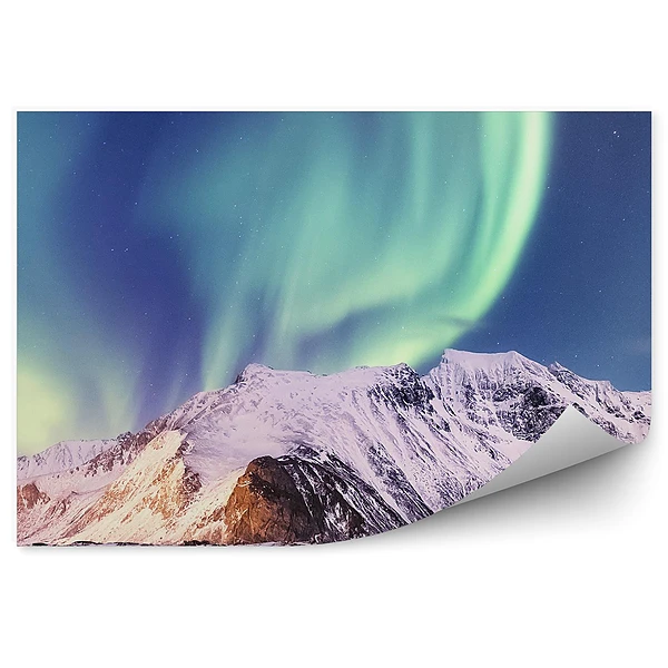 Fotopeta Zorza wyspy śnieg góry norwegia