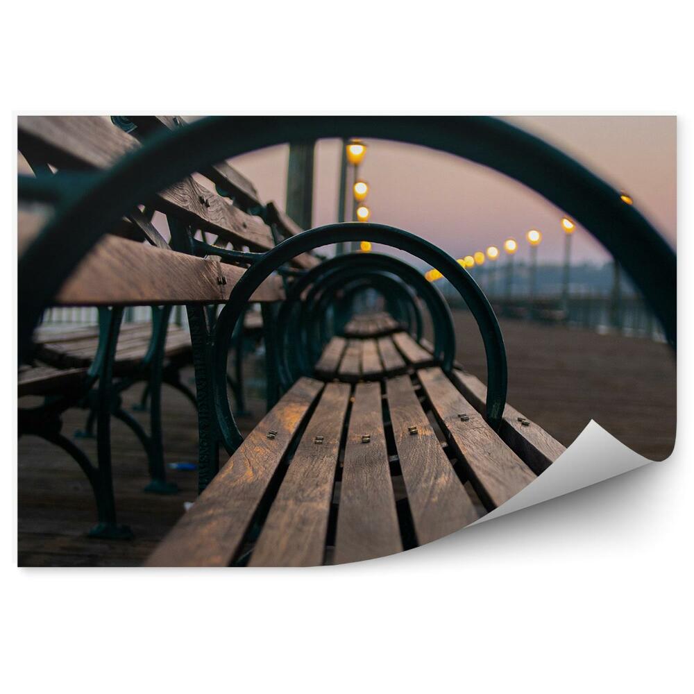 Okleina ścienna Ławki molo ocean niebo zachód słońca