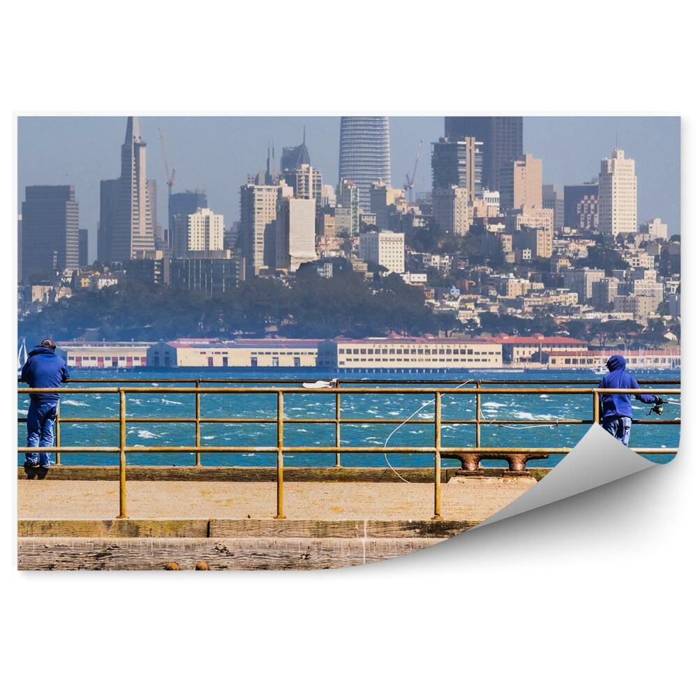 Okleina ścienna Wieżowce domy drzewa ludzie molo ocean