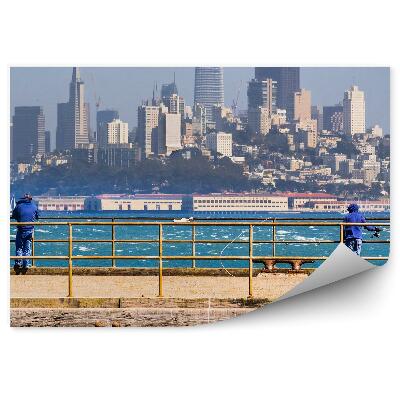 Okleina ścienna Wieżowce domy drzewa ludzie molo ocean