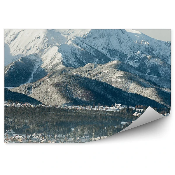 Okleina na ścianę Giewont góry śnieg zima domki zima tatry