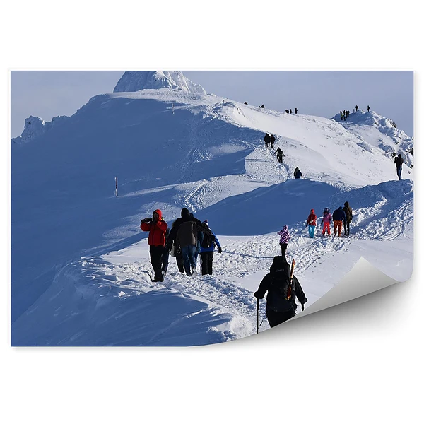 Okleina na ścianę Turyści góry zima śnieg tatry szlak górski