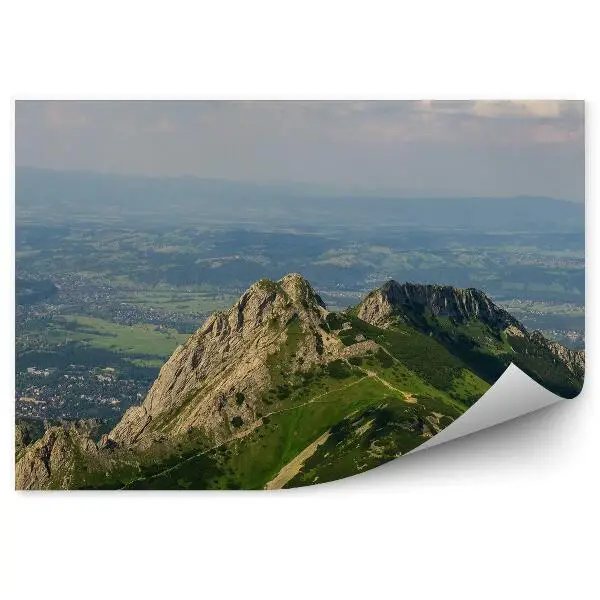Okleina na ścianę Giewont drzewa iglaste niebo chmury tatry domy