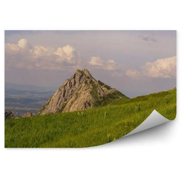 Okleina na ścianę Giewont trawy niebo chmury tatry domy widok
