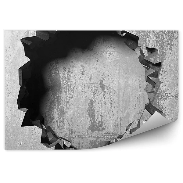 Fototapeta samoprzylepna Ciemny pęknięty uszkodzony otwór w ścianie betonowej
