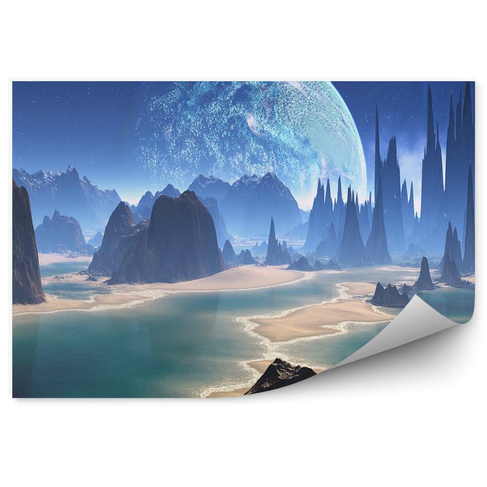 Fototapeta Skały rzeka księżyc gwiazdy fantasy