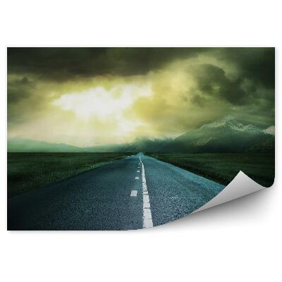 Okleina ścienna Droga trawa góry śnieg zima zachód słońca